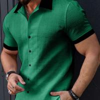 Bon&Bon Homme Men's Colorblock Trim Short Sleeve Casual Shirt | White Green / S