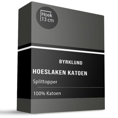 Splittoper Hoeslaken - Katoen - Antraciet - 160x200 cm - Antraciet - Byrklund - Dekbed-Discounter.nl