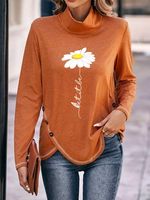 Casual Small Daisy Loose Turtleneck tunic T-Shirt - thumbnail