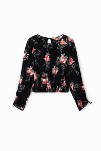 Gebloemde blouse met verstelbare mouwen - BLACK - S