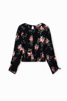 Gebloemde blouse met verstelbare mouwen - BLACK - S