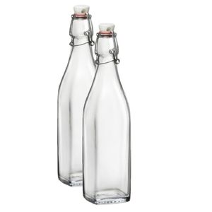 2x Beugelflessen/weckflessen transparant 1 liter vierkant