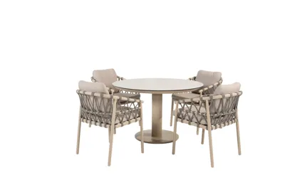 Sarah Ø120 cm met 4x Piacenza dining stoel latte