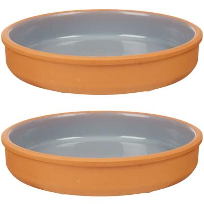 Tapas serveerschaal - 2x stuks - terracotta - grijs - D23 x H4 cm - hapjes serveren - ovenschaal - r