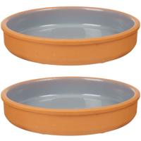 Tapas serveerschaal - 2x stuks - terracotta - grijs - D23 x H4 cm - hapjes serveren - ovenschaal - r