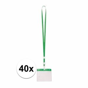 40x Lanyard keycord incl. naamkaartjes houder groen 11,2 x 58 cm   -