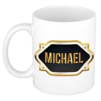 Naam cadeau mok / beker Michael met gouden embleem 300 ml