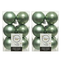 24x Salie groene kerstballen 6 cm kunststof mat/glans - thumbnail