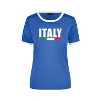 Italy supporter blauw / wit ringer t-shirt Italie met vlag voor dames - thumbnail