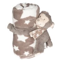 Baby/kinder grijs dekentje met apen knuffel - thumbnail