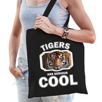 Katoenen tasje tigers are serious cool zwart - tijgers/ tijger cadeau tas   - - thumbnail