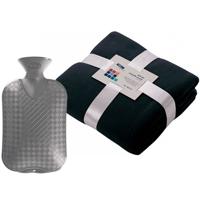 Fleece deken/plaid - donkerblauw - 130 x 170 cm - kruik - 2 liter - Plaids - thumbnail