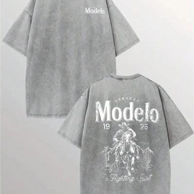 Modelo Men's Cotton Graphic T-Shirt - Loose Fit Casual Street Style Grey / XXL