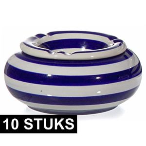 10x Blauw/witte terrasasbakken/stormasbakken 13 cm