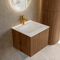 Badmeubel Mondiaz Kurve-Dlux | 50 cm | Meubelkleur Walnut | Wastafelkleur Opalo | Solid surface | Midden spoelbak | 1 kraangat
