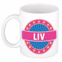 Liv voornaam koffiemok - beker - wit/roze - 300 ml - Cadeau - Dames - Collega - Moederdag