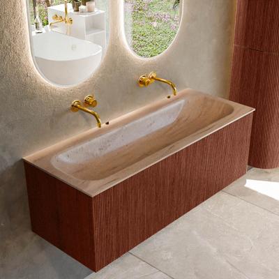 Badmeubel Mondiaz Kurve-Dlux | 120 cm | Meubelkleur Ruby | Wastafelkleur Saba | Solid surface | Wasbak midden spoelbak | Zonder kraangat(en)
