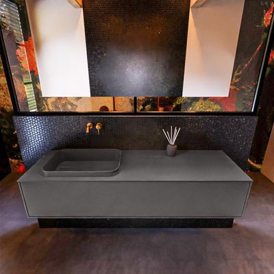 Badkamermeubelset Mondiaz Erin 150 cm met 1 Lade met RIDGE Wastafel Links Dark grey Zonder Kraangaten Greeploos Mat Dark Grey