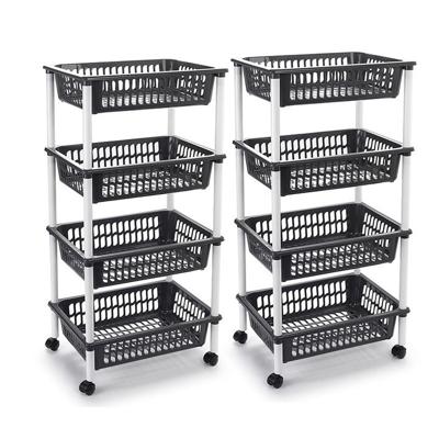 Plasticforte opberg trolley - roltafel - met 4 manden - donkergrijs - set 2x stuks - 40 x 50 x 85 cm