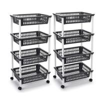 Plasticforte opberg trolley - roltafel - met 4 manden - donkergrijs - set 2x stuks - 40 x 50 x 85 cm