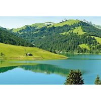 Fotobehang - Swiss Mountain Lake Launensee Gstaad 384x260cm - Vliesbehang - thumbnail