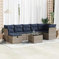 8-delige Loungeset met kussens poly rattan grijs