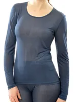 Zijden Dames Shirt Lange Mouw Alkena Kleur Navy blauw Maat Small