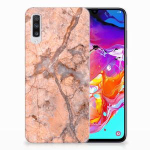 Samsung Galaxy A70 TPU Siliconen Hoesje Marmer Oranje