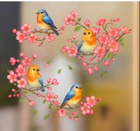 Roze bloemen en vogels raamsticker