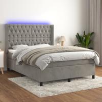 Boxspring met matras en LED fluweel lichtgrijs 140x200 cm