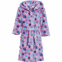 Roze badjas/ochtendjas met bloemen print voor kinderen.