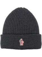 Moncler Grenoble bonnet nervuré à logo appliqué - Gris - thumbnail