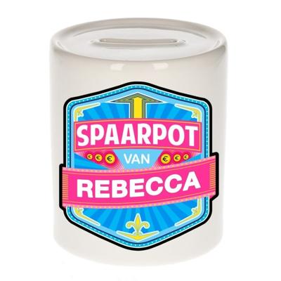 Kinder spaarpot met naam - Rebecca - keramiek - met dop - wit - Sparen - Spaargeld van Rebecca