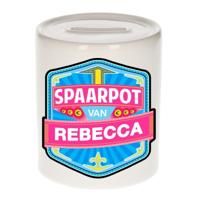 Kinder spaarpot met naam - Rebecca - keramiek - met dop - wit - Sparen - Spaargeld van Rebecca