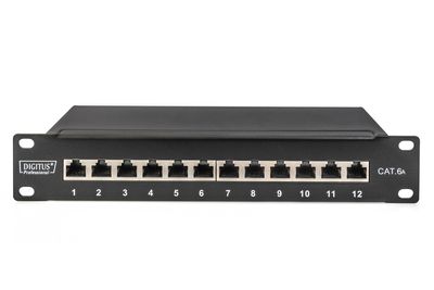 Digitus DN-91612S-EA 12 poorten Netwerkpatchpaneel 254 mm (10) CAT 6A 1 HE Zwart Ingericht