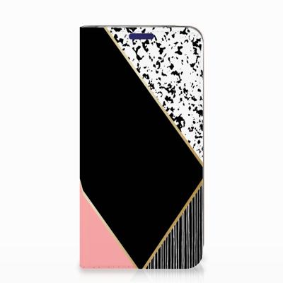 Samsung Galaxy S10e Stand Case Zwart Roze Vormen Samsung Galaxy S10e Stand Case Zwart Roze Vormen