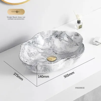 Ovale Keramische Wastafel met Marmerpatroon - Tafelbladmodel | Licht Luxe Design | 12L