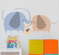 Muurdecoratie sticker olifanten familie - thumbnail