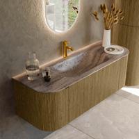 Badmeubel Mondiaz Kurve-Dlux | 130 cm | Meubelkleur Dusk | Wastafelkleur Oza | Solid surface | Wasbak midden spoelbak | 1 kraangat