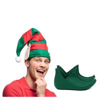 Kerst Elfen verkleed set - puntmuts - met oren - volwassenen - met groene schoenen - one size