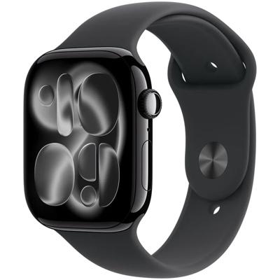 Apple Watch Series 11 GPS 46mm Jet Black Aluminium Case met Black Sport Band - M/L Smartwatch Zwart