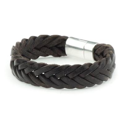 Qoss Heren Gevlochten Leren Armband Tom Zwart - Maat S