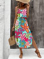 Bon&Bon Women's Tie-Dye Spaghetti Strap Slit Summer Cami Maxi Dress Multicolor_2 / M