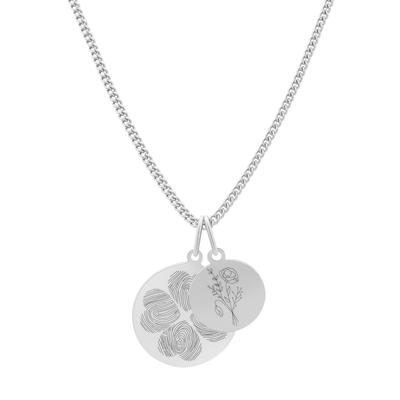 Vingerafdrukken ketting klaver met dubbele bedel - Stainless steel - Zilver - 3 vingerafdrukken