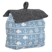 Deurstopper maritiem huis - blauw - polyester - 15 x 8 x 17 cm