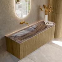 Badmeubel Mondiaz Kurve-Dlux | 135 cm | Meubelkleur Dusk | Wastafelkleur Sombra | Solid surface | Wasbak linker zijde spoelbak | Zonder kraangat(en)