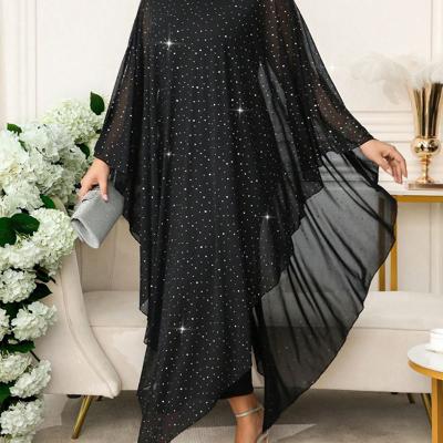 Bon&Bon Plus Size Burgundy Chiffon Cape Dress | Wedding Guest Outfit Black / 0XL