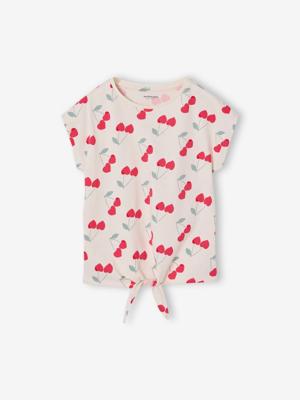 Gestreept T-shirt voor meisjes met sierstrik wit