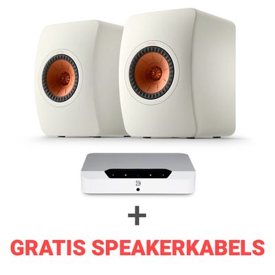KEF Combi Deal LS50 Meta Boekenplank speaker + Bluesound Powernode EDGE (N230) Stereoversterker - Wit/Wit (met GRATIS speakerkabels)