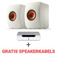 KEF Combi Deal LS50 Meta Boekenplank speaker + Bluesound Powernode EDGE (N230) Stereoversterker - Wit/Wit (met GRATIS speakerkabels)